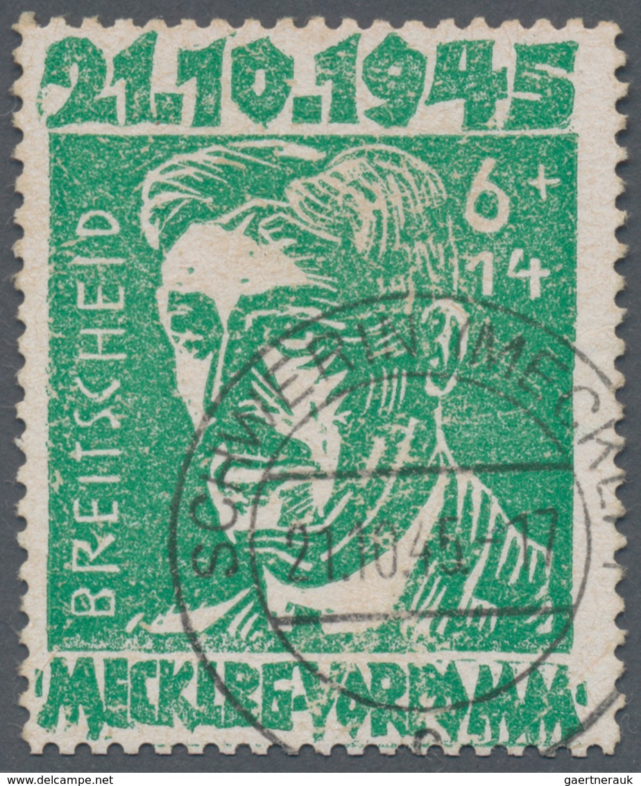 Sowjetische Zone - Mecklenburg-Vorpommern: 1946, 6+14 Pf Smaragdgrün Sauber Gestempelt "SCHWERIN 21. - Autres & Non Classés