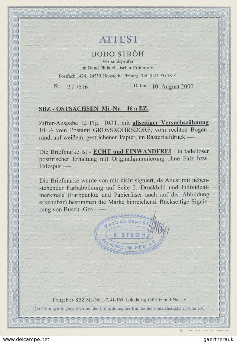 Sowjetische Zone - Ost-Sachsen: 1945, GROSSRÖHRSDORF 12 Pf Rot Vom Rechten Rand Mit Allseits VERSUCH - Andere & Zonder Classificatie