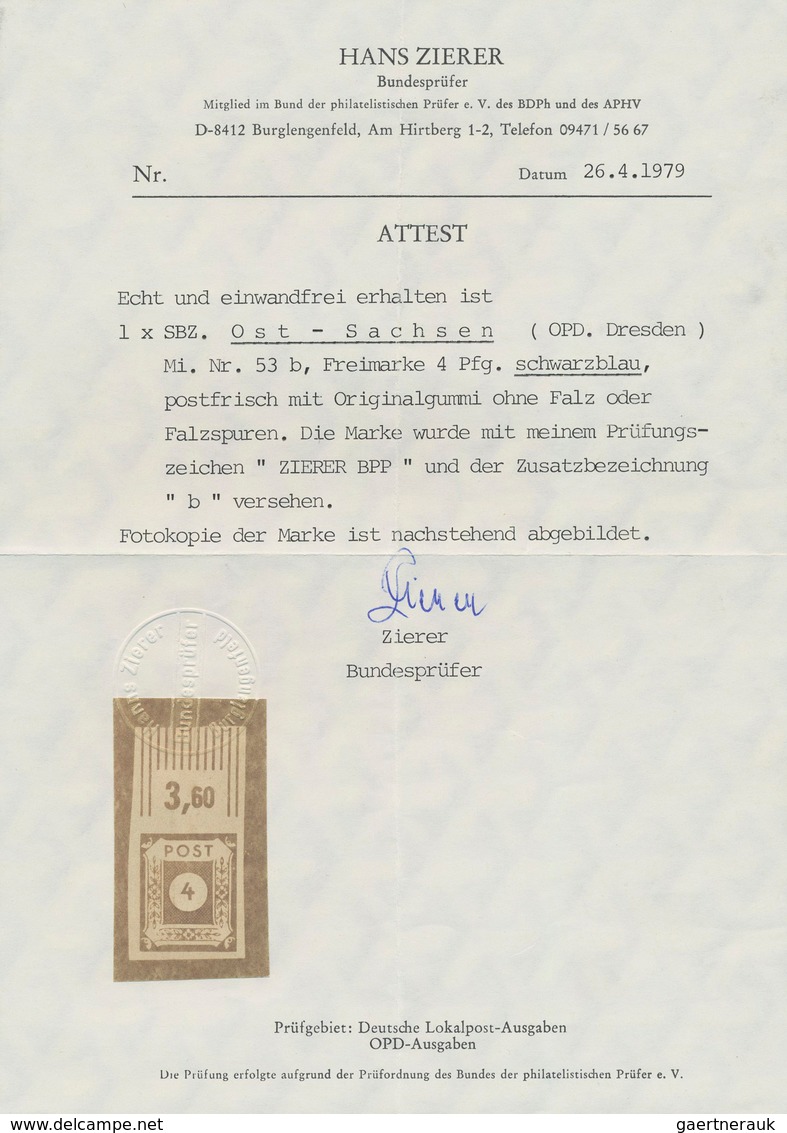 Sowjetische Zone - Ost-Sachsen: 1945, 4 Pf Schwarzblau Postfrisch Vom Oberrand, Tadellos, Fotoattest - Other & Unclassified