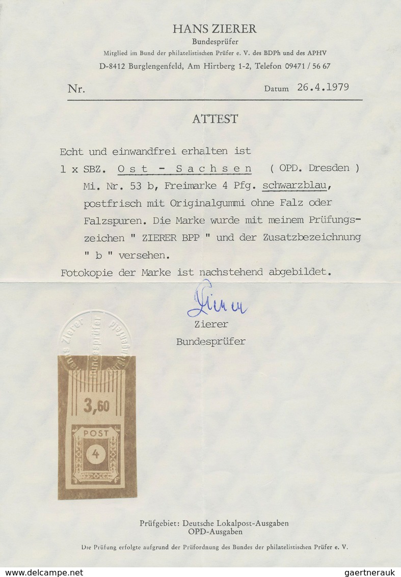 Sowjetische Zone - Ost-Sachsen: 1945, 4 Pf Schwarzblau Postfrisch Vom Oberrand, Tadellos, Fotoattest - Sonstige & Ohne Zuordnung