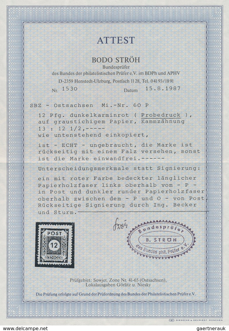 Sowjetische Zone - Ost-Sachsen: 1945, 12 Pf Karminrot Als PROBEDRUCK Ungebraucht, Fehlerfrei, Fotoat - Other & Unclassified