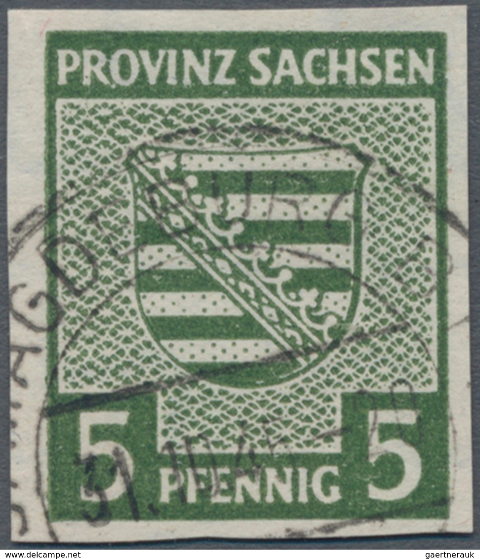 Sowjetische Zone - Provinz Sachsen: 1945, Freimarke Wappen 5 Pf Dunkelolivgrün Ungezähnt Mit Steigen - Other & Unclassified