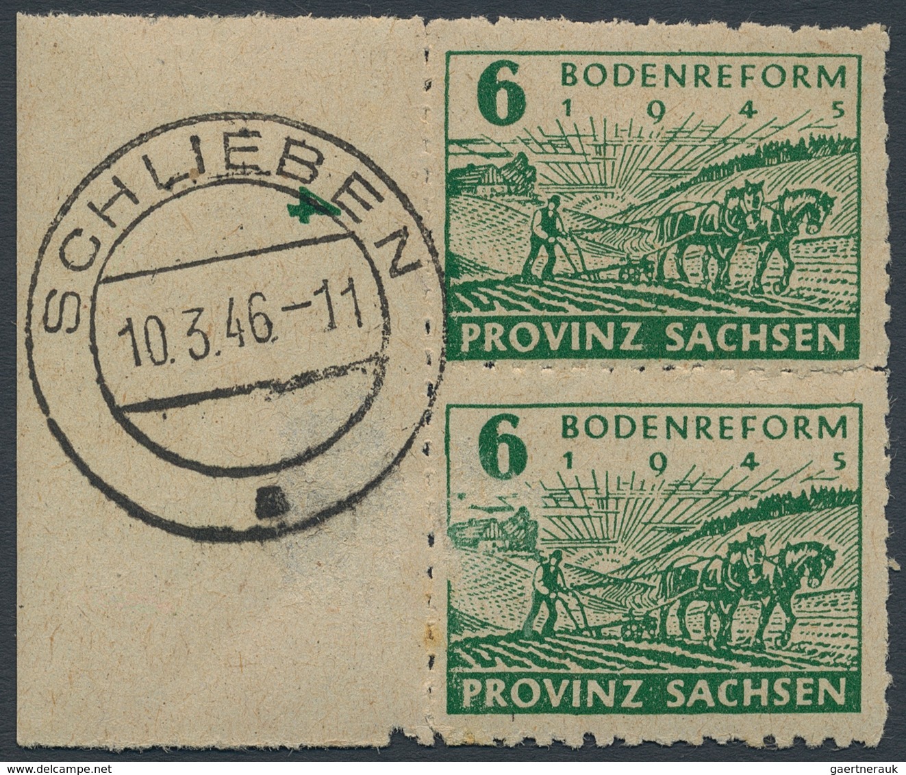 Sowjetische Zone - Provinz Sachsen: 1945, 6 (Pf) Bodenreform Im Senkrechten Paar Vom Linken Bogenran - Autres & Non Classés