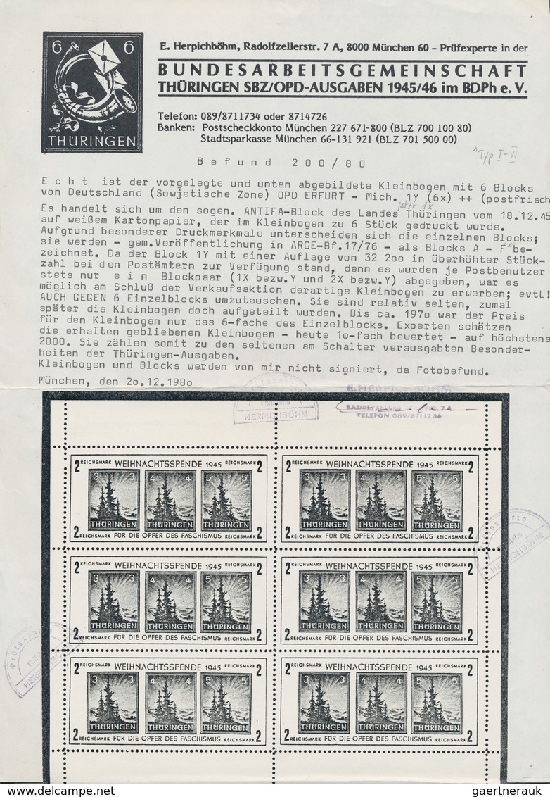 Sowjetische Zone - Thüringen: 1945, Antifa-Block Auf Weißem Kartonpapier, Kleinbogen Zu Sechs Blocks - Andere & Zonder Classificatie