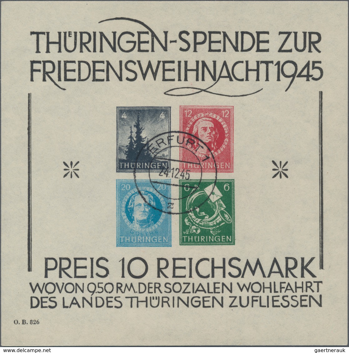 Sowjetische Zone - Thüringen: 1945. Weihnachtsblock - Sonderdruck (S; Type III). Klarglas Mittig Ges - Other & Unclassified