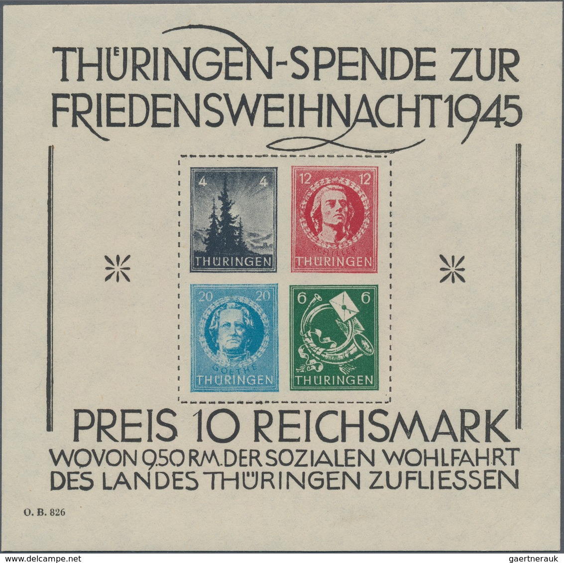 Sowjetische Zone - Thüringen: 1945, Grosser Weihnachtsblock In Type III Auf Weißem Holzfreien Karton - Other & Unclassified