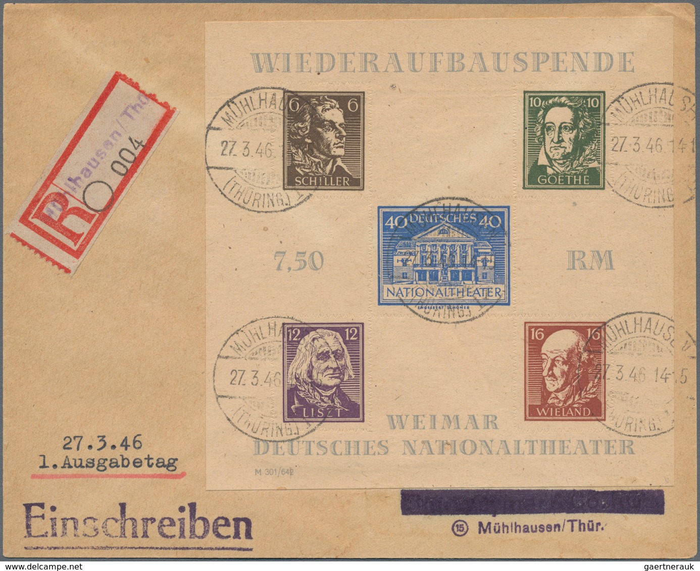 Sowjetische Zone - Thüringen: 1946. THEATER-Blockpaar Auf 2 FDC-R-Ortsbriefen Je Mit Ersttags-Tagess - Altri & Non Classificati