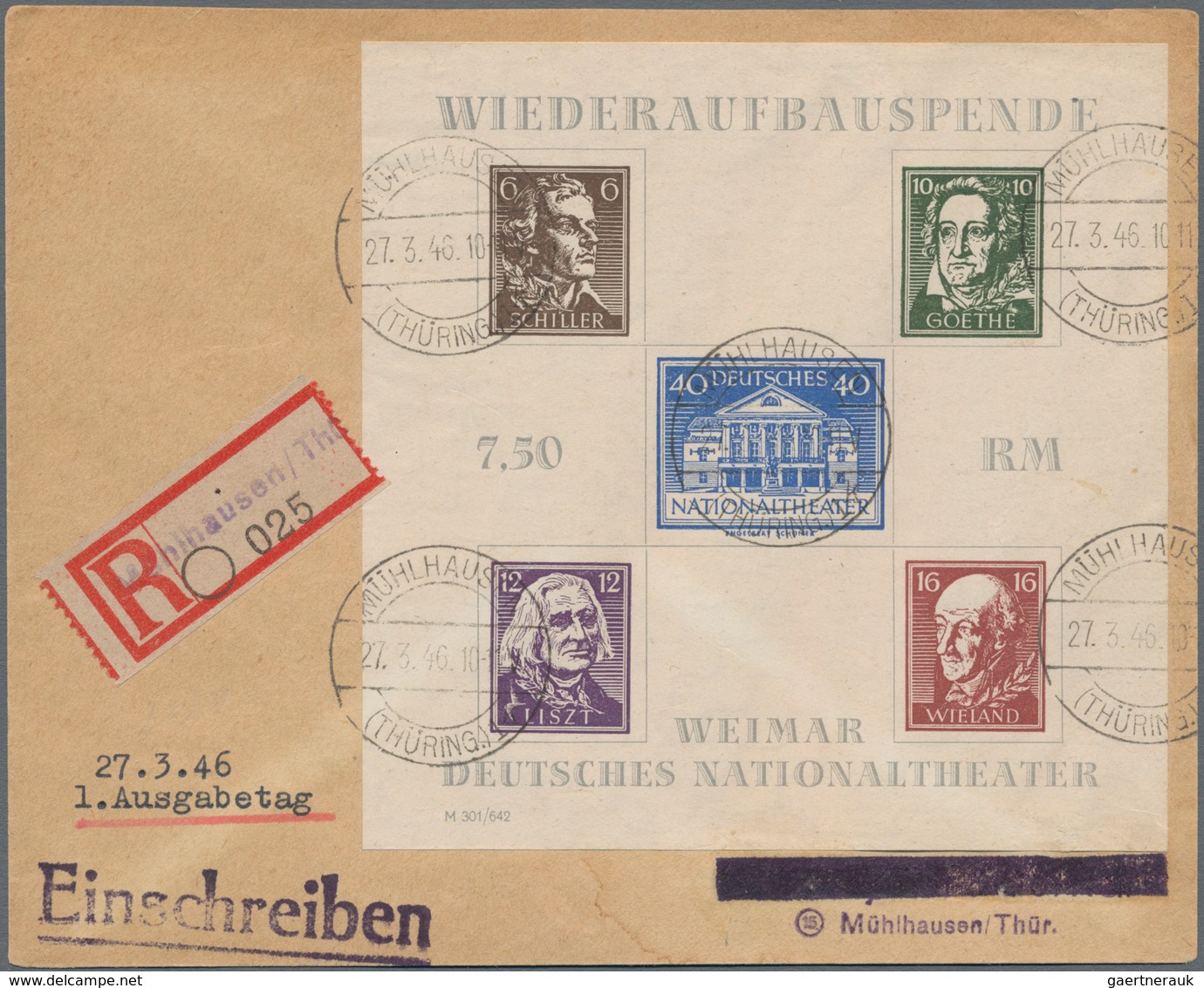 Sowjetische Zone - Thüringen: 1946. THEATER-Blockpaar Auf 2 FDC-R-Ortsbriefen Je Mit Ersttags-Tagess - Altri & Non Classificati