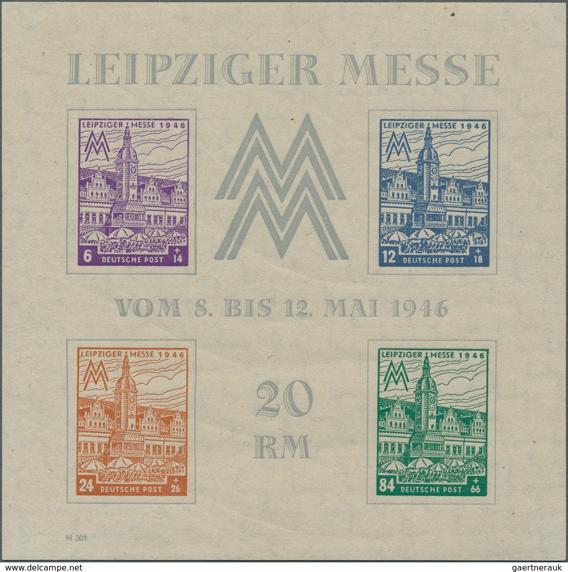 Sowjetische Zone - West-Sachsen: 1946, Leipziger Messe-Block Mit Steil Steigendem Wasserzeichen, Pos - Sonstige & Ohne Zuordnung