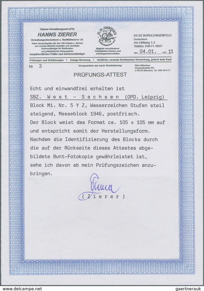 Sowjetische Zone - West-Sachsen: 1946, Leipziger Messe-Block Mit Steil Steigendem Wasserzeichen, Pos - Sonstige & Ohne Zuordnung