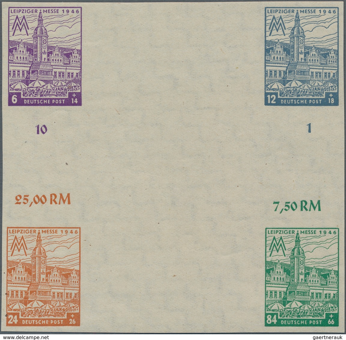 Sowjetische Zone - West-Sachsen: 1946, Leipziger Messe Geschnitten Mit Steigendem Wassereichen, Herz - Andere & Zonder Classificatie