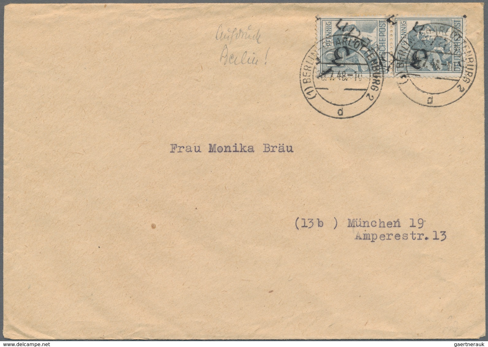 Sowjetische Zone - Bezirkshandstempel - I - Bez. 3 (Berlin): 1948, 12 Pf Arbeiter Im Senkr. Paar Mit - Other & Unclassified