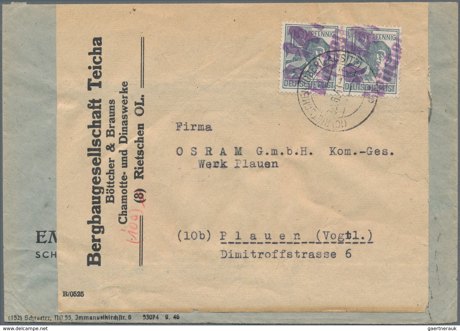 Sowjetische Zone - Bezirkshandstempel - II - Bez. 14 (Dresden): RIETSCHEN A: 12 Pf Arbeiter Im Waage - Altri & Non Classificati