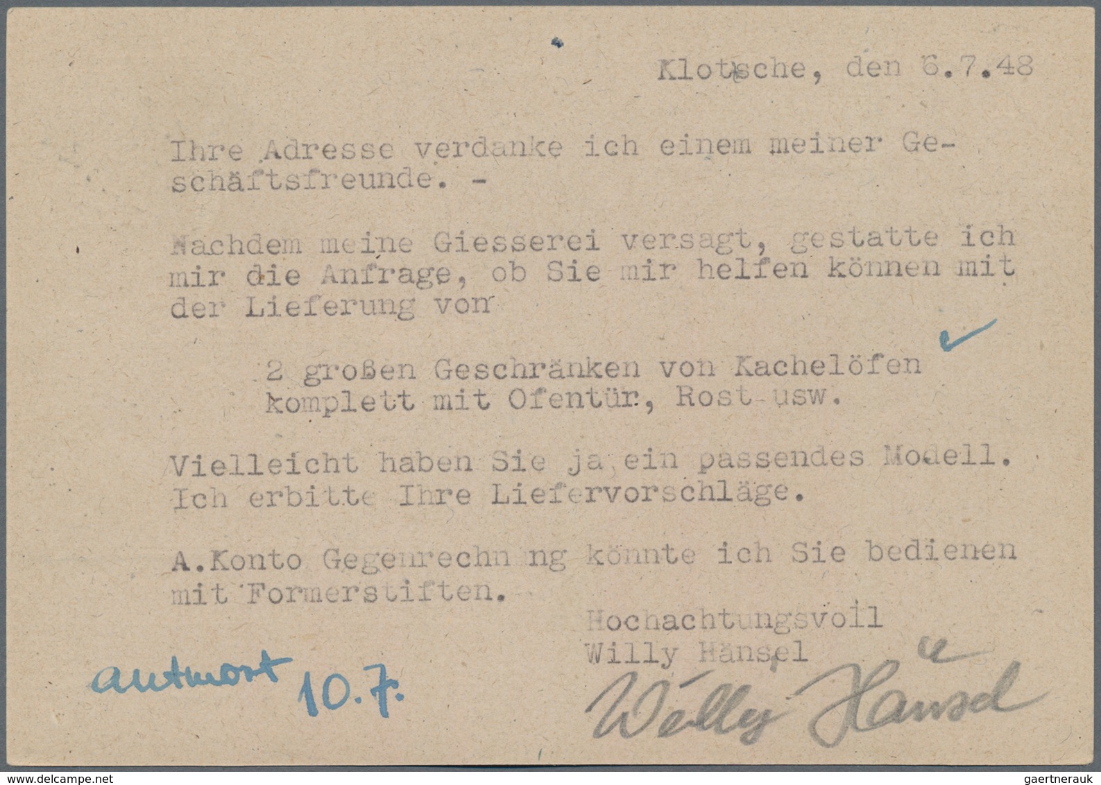 Sowjetische Zone - Bezirkshandstempel - II - Bez. 14 (Dresden): KLOTZSCHE: Ganzsachenkarte 12 Pf Arb - Sonstige & Ohne Zuordnung