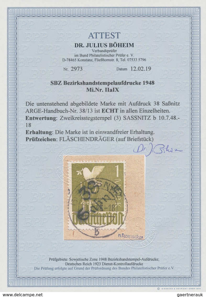 Sowjetische Zone - Bezirkshandstempel - IX - Bez. 38 (Stettin): 1948, 1 Mark Bezirk "38 Saßnitz" Sau - Autres & Non Classés