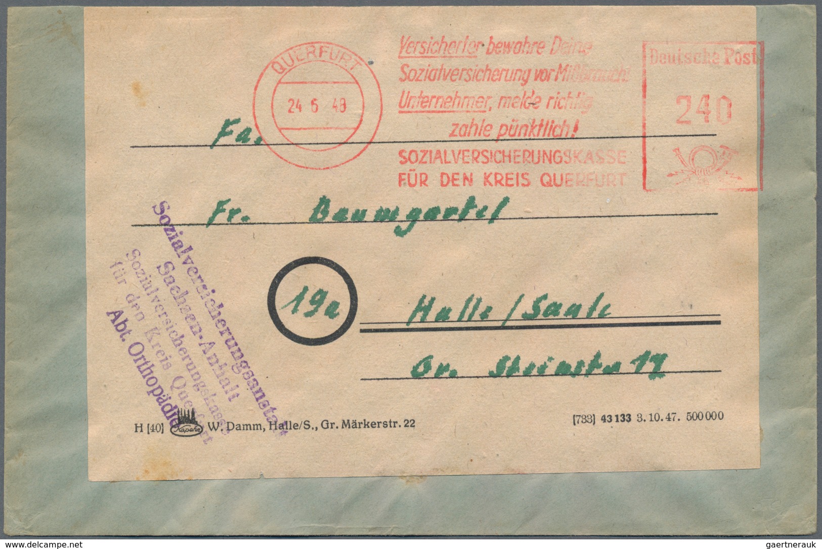 Sowjetische Zone - Zehnfachfrankaturen: 1948, Firmenfreistempel Als Zehnfachfrankatur über 240 Pf Au - Autres & Non Classés