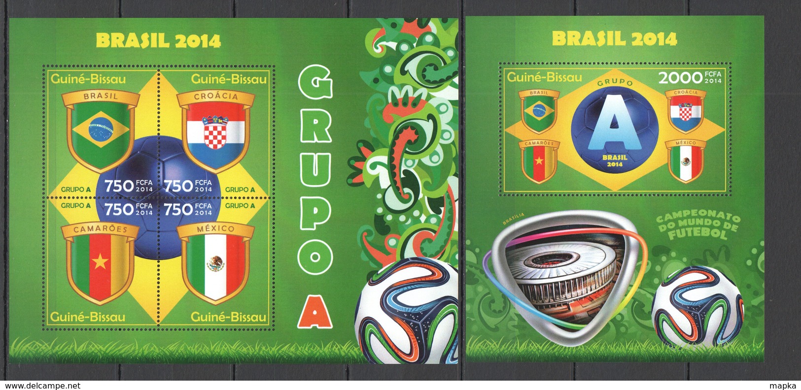 ST1087 2014 GUINE GUINEA-BISSAU SPORT FOOTBALL WORLD CUP BRAZIL GROUP A KB+BL MNH - 2014 – Brasile