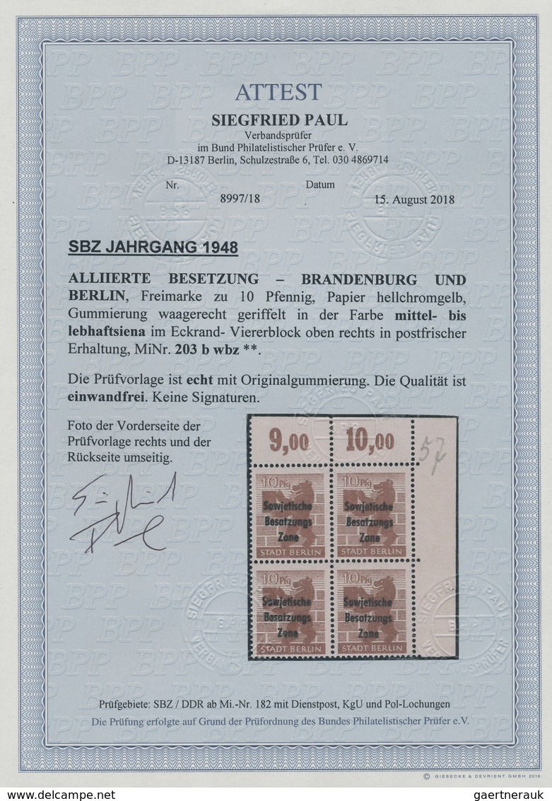 Sowjetische Zone - Allgemeine Ausgaben: 1948, Freimarken 10 Pf Auf Hellchromgelbem Papier, Gummierun - Autres & Non Classés