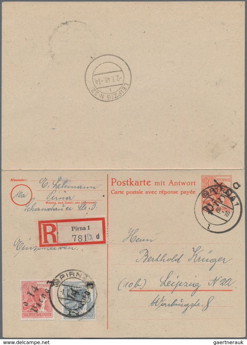 Sowjetische Zone - Ganzsachen: 1948, 30 Pf Arbeiter Antwortdoppelkarte Mit Bezirkshandstempel-Aufdru - Other & Unclassified