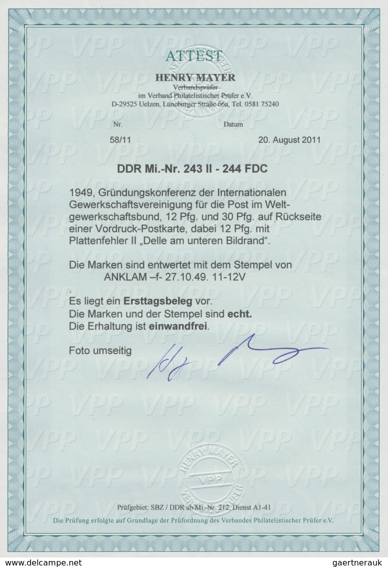 DDR: 1949, "Postgewerkschaft" Komplett Auf Blankokarte Mit Ersttagsstempel ANKLAM F, 27.10.49 In Tad - Lettres & Documents