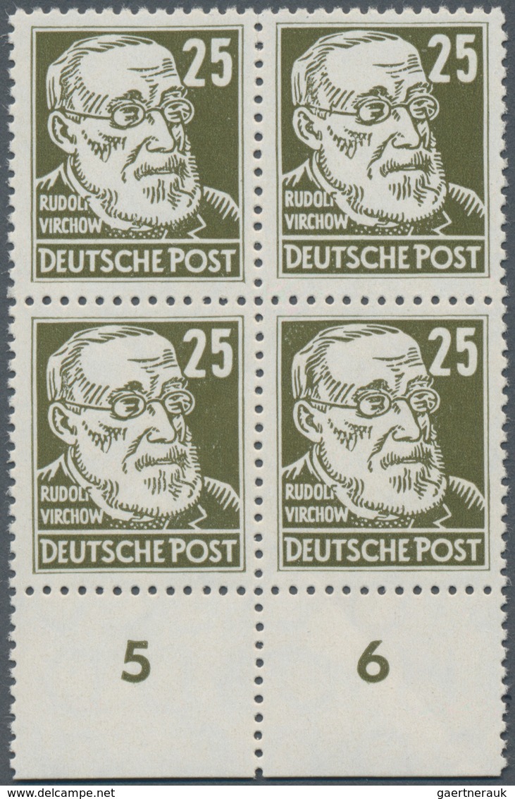 DDR: 1952 - 1953, 25 Pfg. "Köpfe" Im Postfrischen Viererblock Vom Unteren Bogenrand, Linke Obere Mar - Briefe U. Dokumente