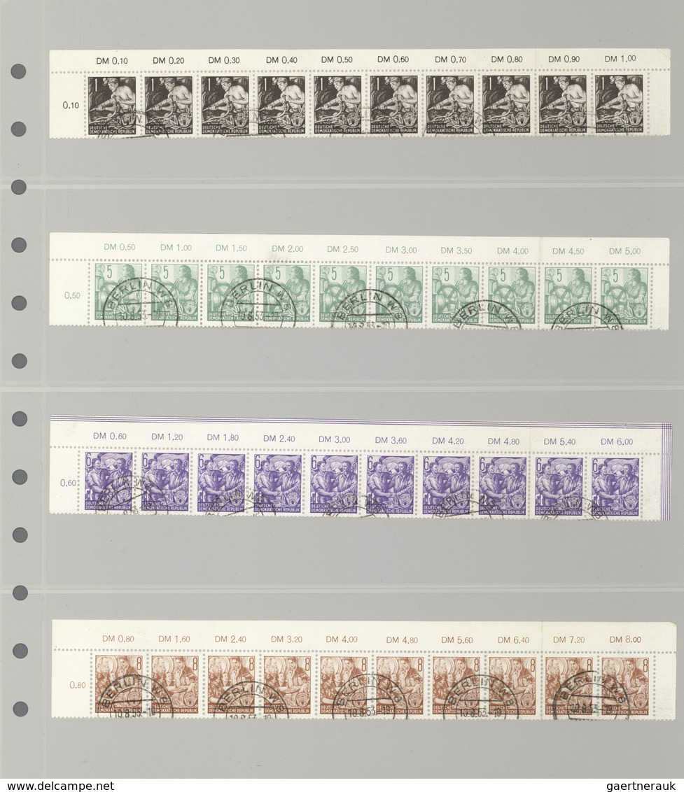 DDR: 1953, 17 Werte Als Oberrand- Zehnerstreifen Und 24 Pfg. Als Eckrand - Zehnerblock Unten Links J - Lettres & Documents