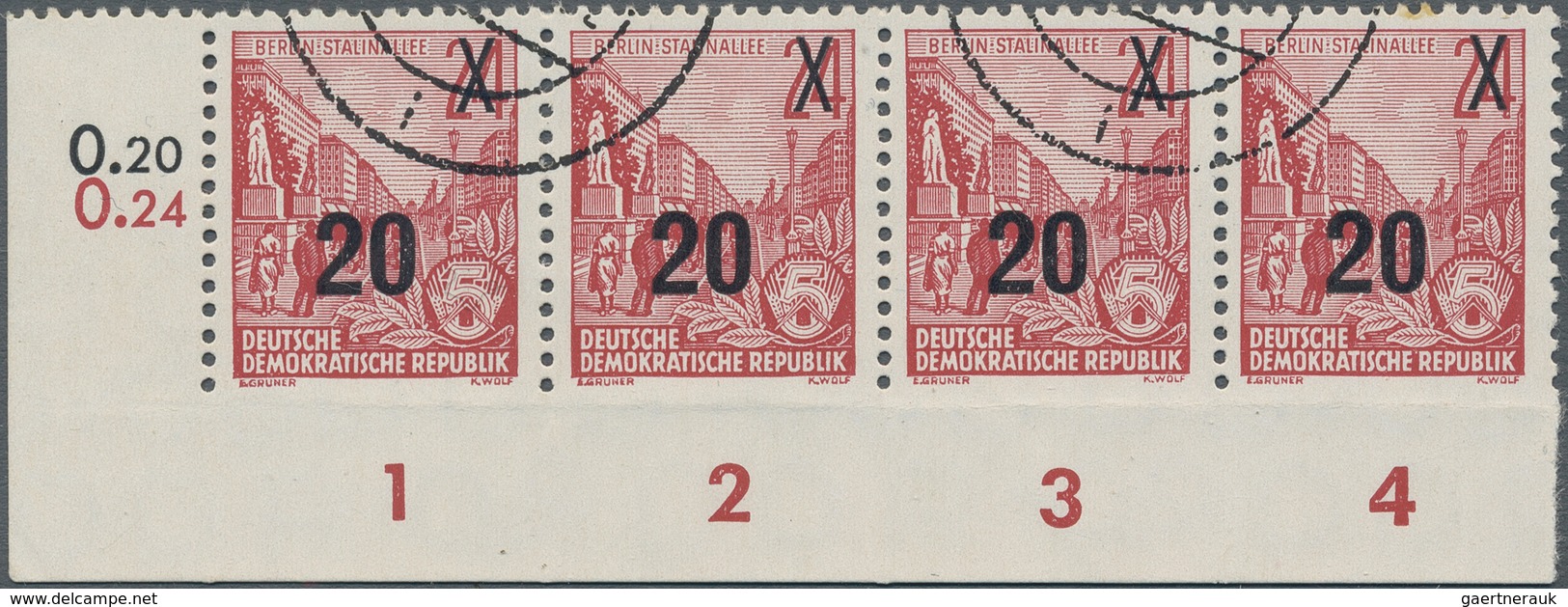 DDR: 1954, Fünfjahrplan-Aufdrucke, 20 Auf 24 Pfg. Bräunlichkarmin Im Waagerechten Eckrandstreifen Li - Lettres & Documents