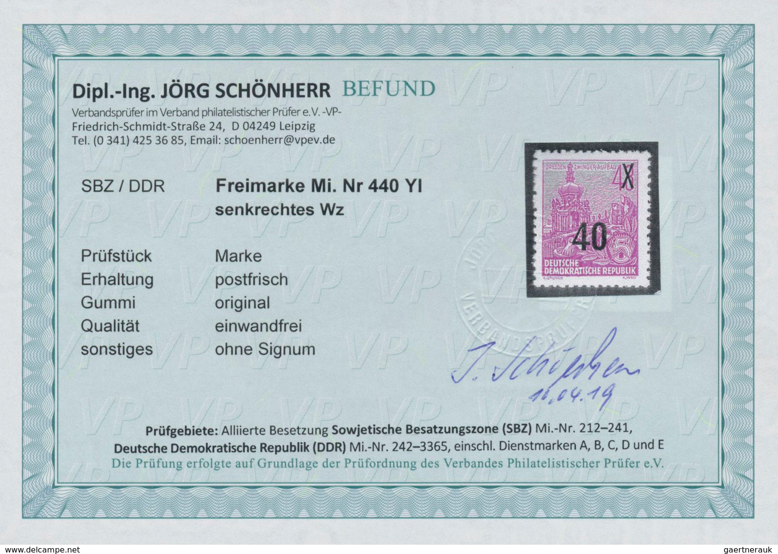 DDR: 1954, Freimarke Fünfjahrplan 40 Auf 48 Pf Mit Senkrechtem Wasserzeichen, Fotobefund Schönherr V - Lettres & Documents