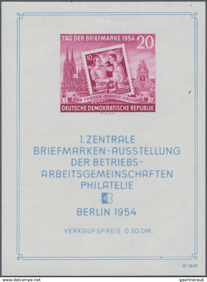 DDR: 1954, Block „Tag Der Marke 1954”, Mit Abart „Punkt über Rechten Blockeinfassungslinie”, In Post - Lettres & Documents