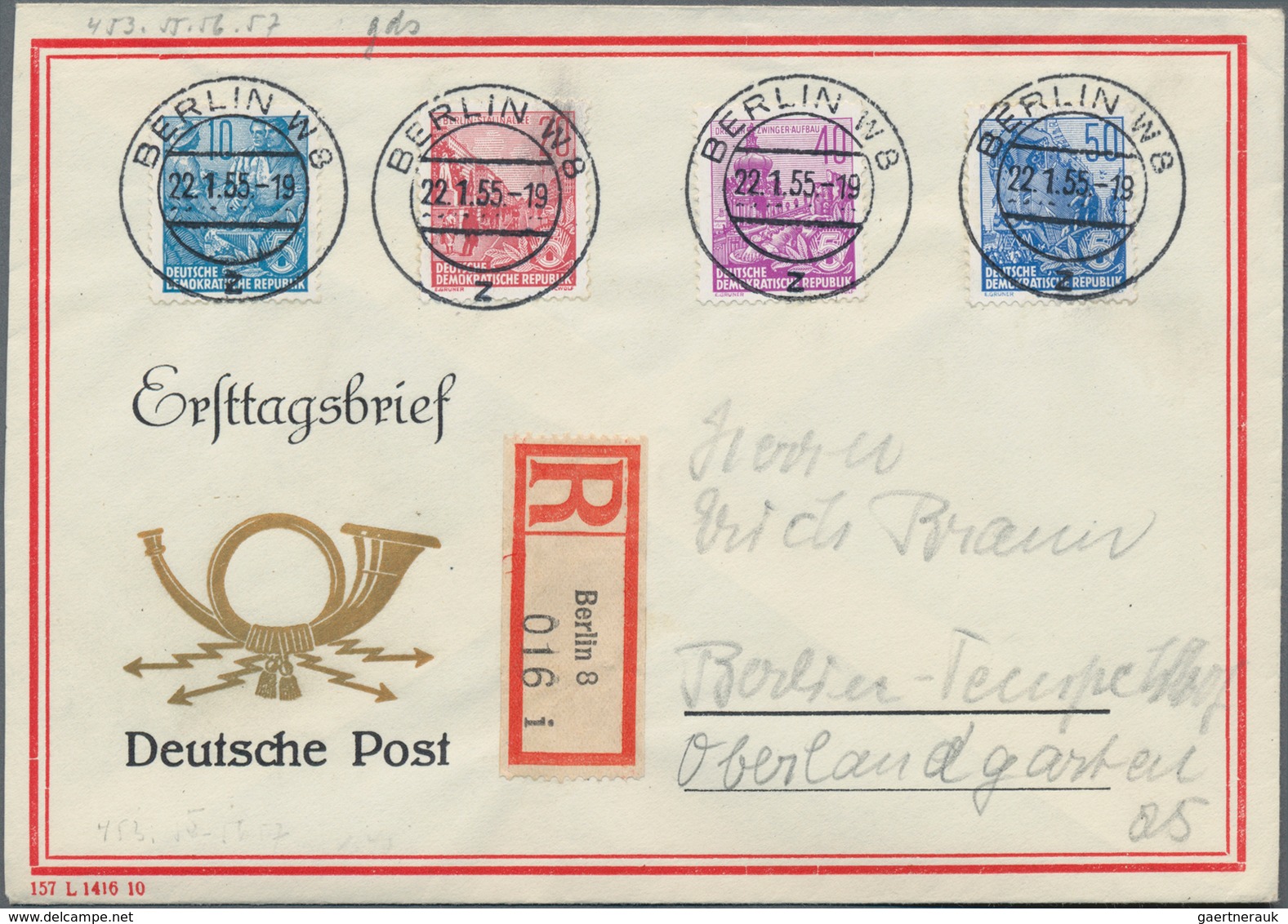 DDR: 1955, 5-Jahresplan 1955, Die Wertstufen Zu 10, 20, 40 Und 50 Pfg. Auf Amtlichem FDC-Umschlag Mi - Lettres & Documents