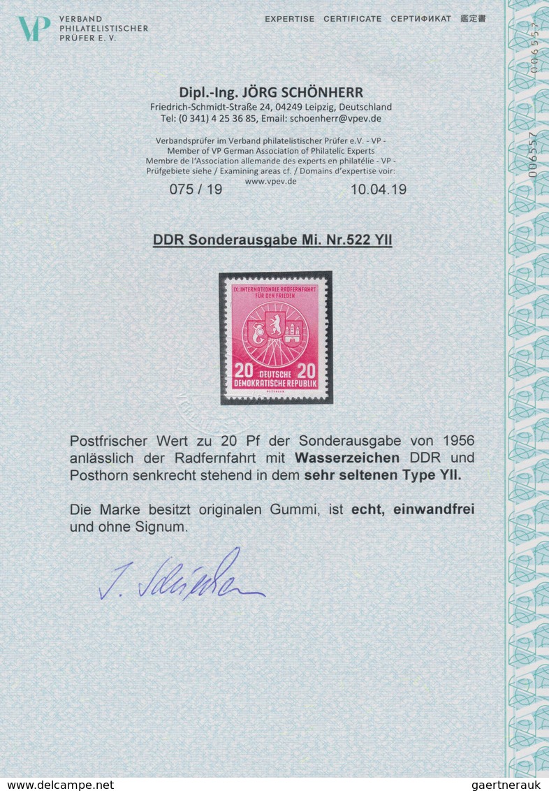 DDR: 1956, Friedensfahrt 20 Pf Mit Wasserzeichen DDR Und Posthorn Senkrecht Stehend In Dem Sehr Selt - Briefe U. Dokumente