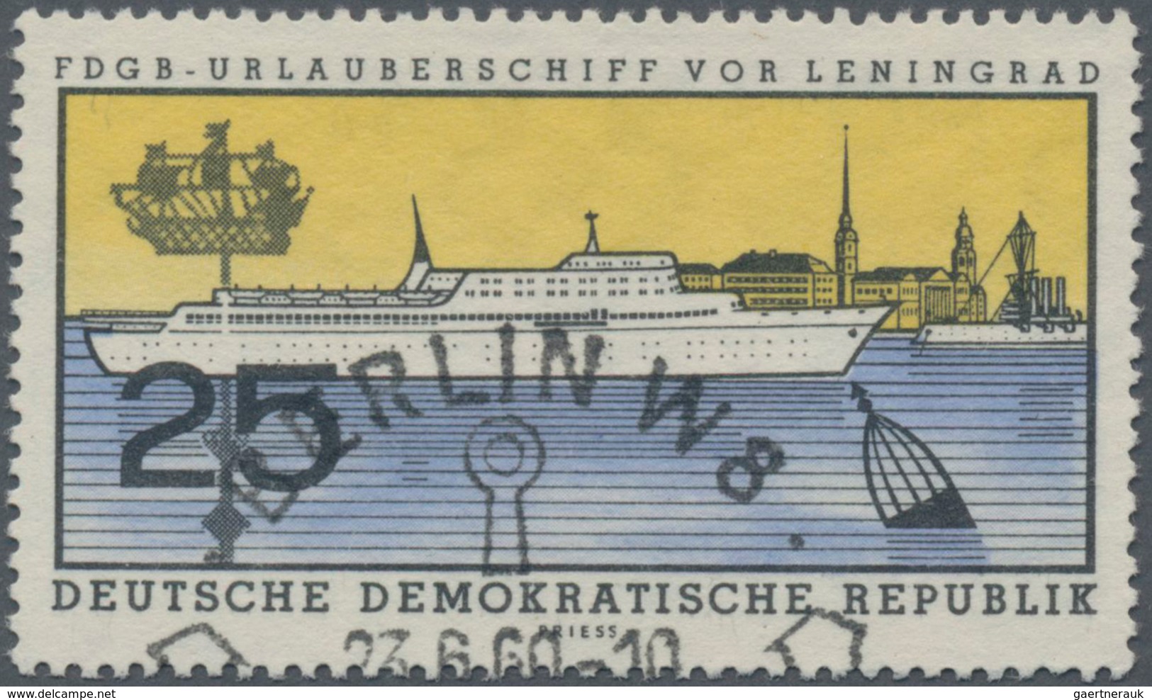 DDR: 1960, Stapellauf Des FDGB-Urlauberschiffs 25 Pf Mit ABART "Wasserzeichen DDR Und Kreuzblüten Se - Briefe U. Dokumente