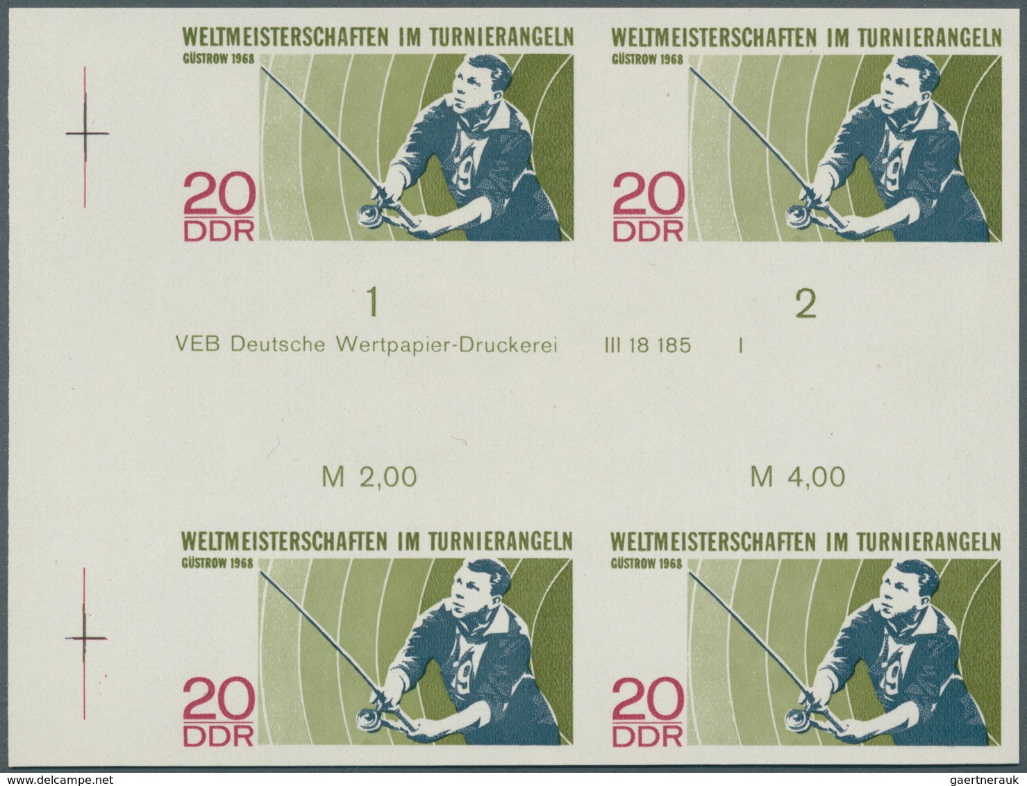 DDR: 1968, Weltmeisterschaften Im Turnierangeln In Güstrow 20 Pf. 'Angler' In 3 Verschiedenen Ungezä - Briefe U. Dokumente