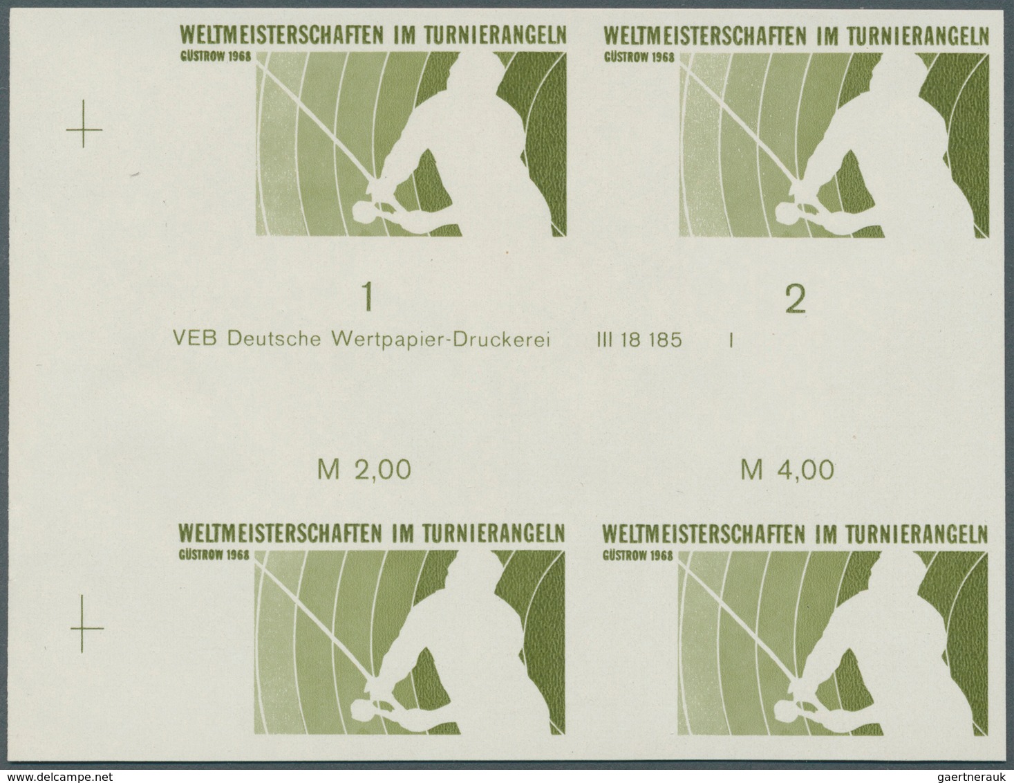 DDR: 1968, Weltmeisterschaften Im Turnierangeln In Güstrow 20 Pf. 'Angler' In 3 Verschiedenen Ungezä - Lettres & Documents