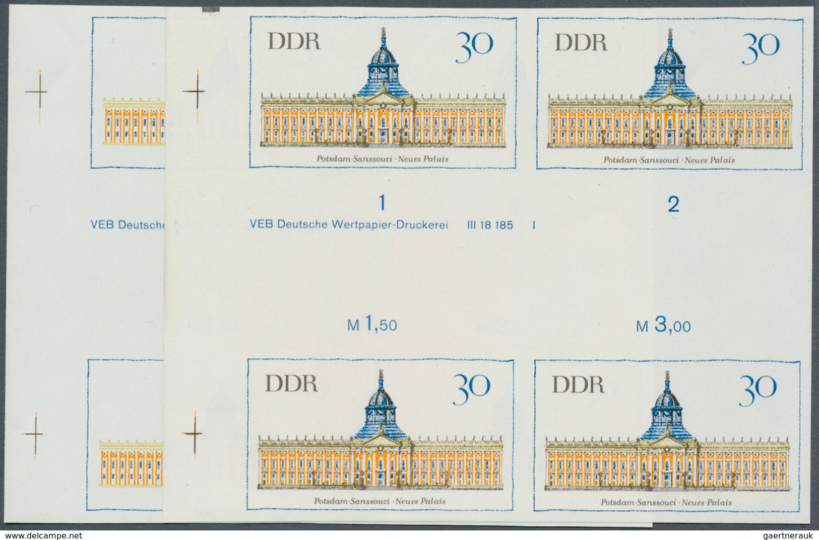 DDR: 1968, Bedeutende Bauwerke 30 Pf. 'Neues Palais Sanssouci In Potsdam' In 4 Verschiedenen Ungezäh - Lettres & Documents