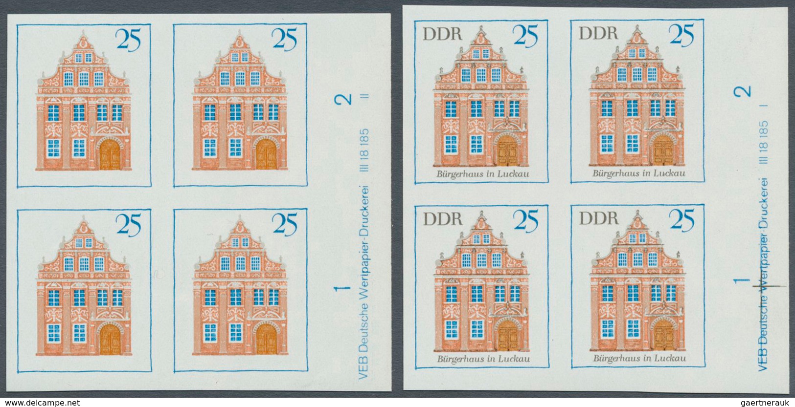 DDR: 1969, Bedeutende Bauwerke 25 Pf. 'Bürgerhaus Luckau' In 5 Verschiedenen Ungezähnten PHASENDRUCK - Lettres & Documents
