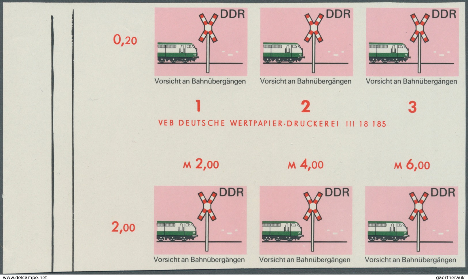 DDR: 1969, Sicherheit im Straßenverkehr 20 Pf. 'Vorsicht an Bahnübergängen' in 7 verschiedenen ungez
