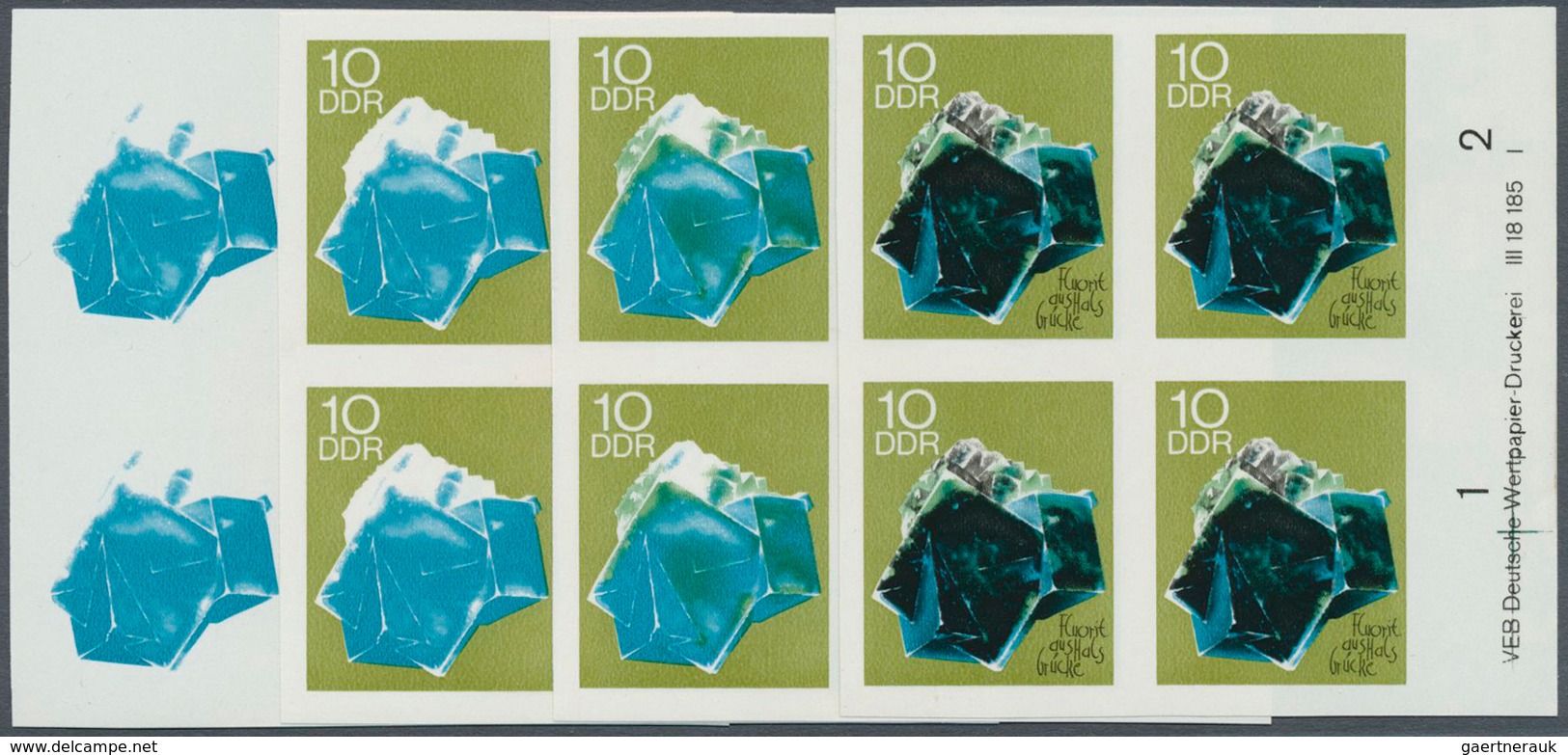 DDR: 1969, Mineralien Der Bergakademie Freiberg 10 Pf. 'Fluorit (Flußspat)' In 4 Verschiedenen Ungez - Lettres & Documents