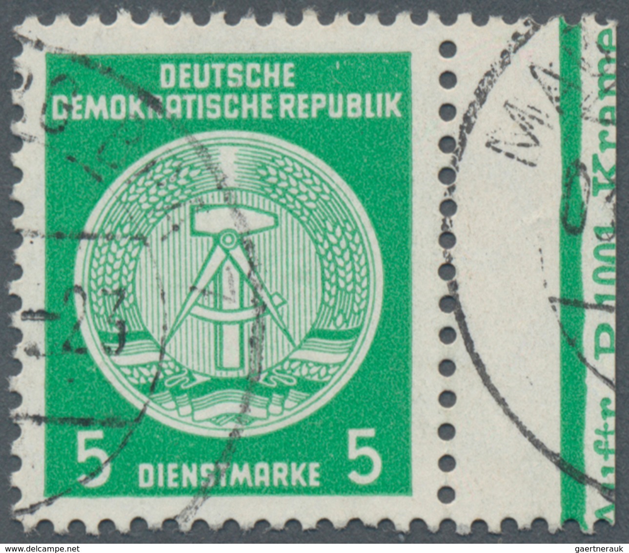 DDR - Dienstmarken A (Verwaltungspost B): 1954, 5 Pf Smaragdgrün Vom Rechten Rand Mit Auftragsnummer - Sonstige & Ohne Zuordnung