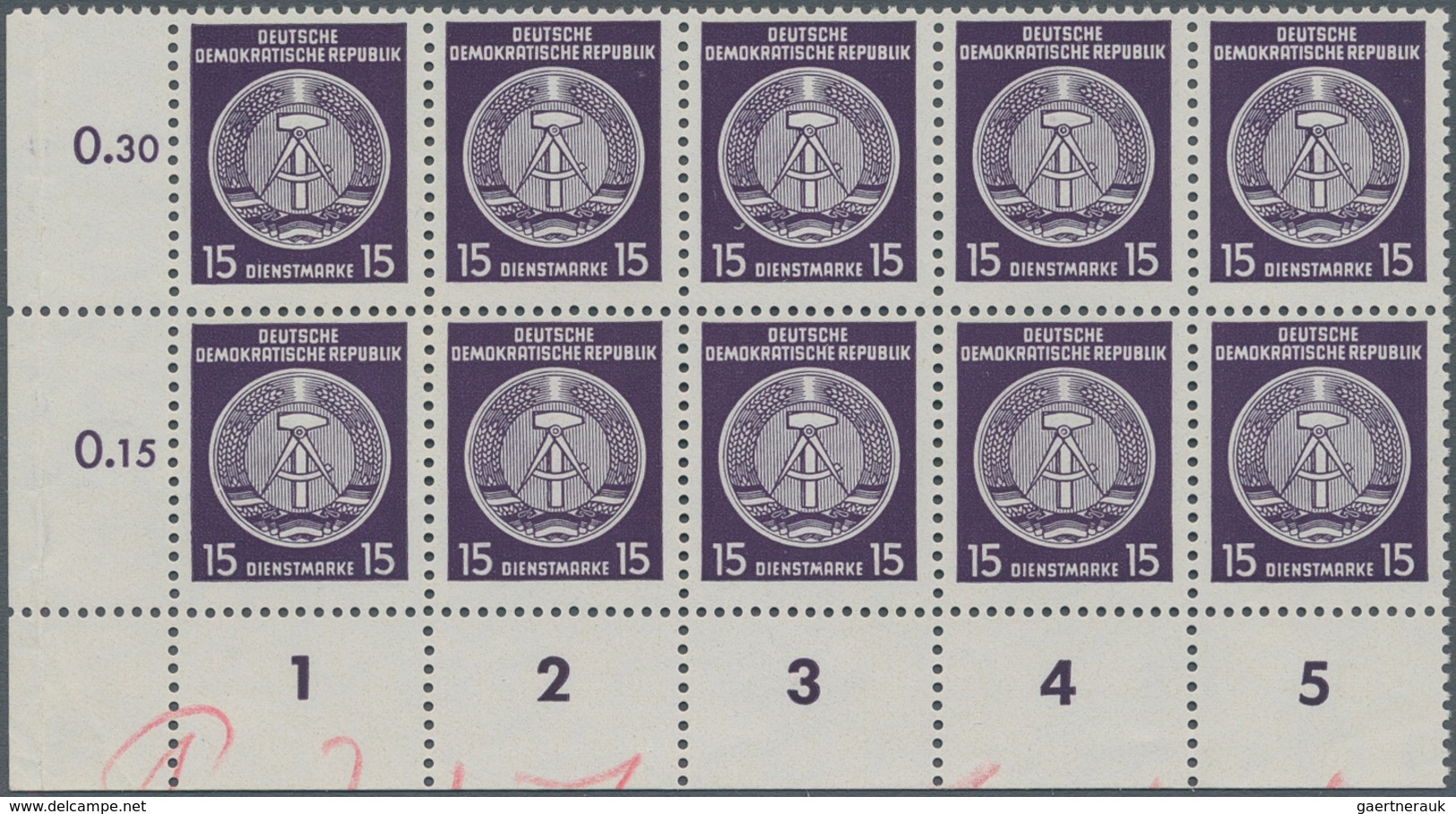 DDR - Dienstmarken A (Verwaltungspost B): 1954, 15 Pfennig Dienstmarke Staatswappen Zirkelbogen Als - Autres & Non Classés