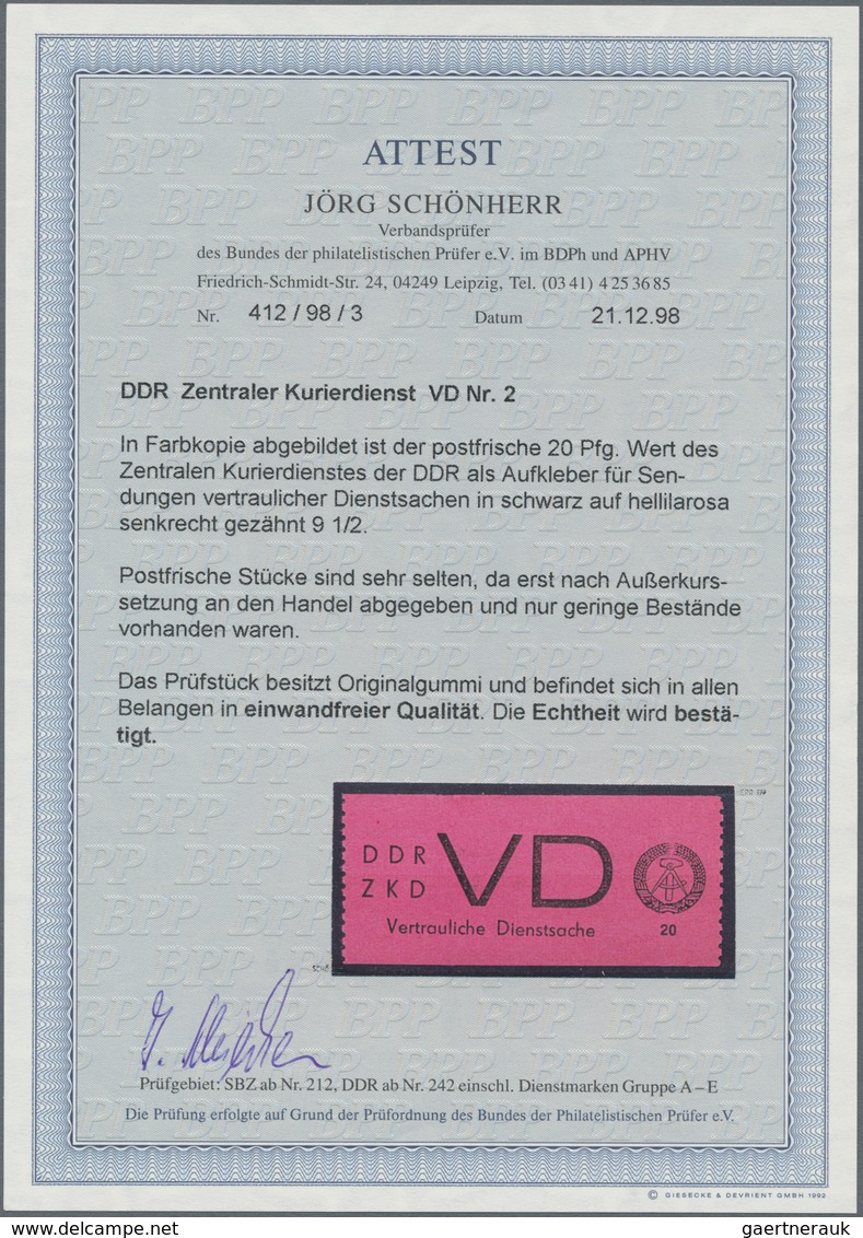 DDR - Dienstmarken D (Vertrauliche Dienstsachen): 1965, 20 Pfg. Schwarz Auf Hellrosa, Einwandfrei Po - Andere & Zonder Classificatie