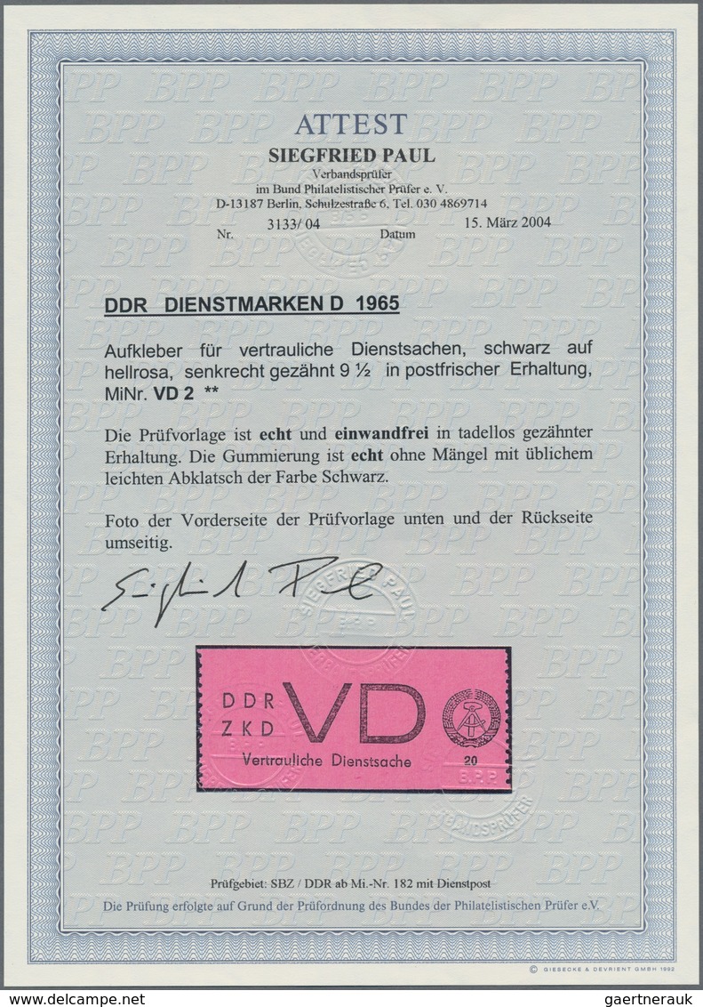 DDR - Dienstmarken D (Vertrauliche Dienstsachen): 1965, 20 Pfg. Schwarz Auf Hellrosa, Postfrisch Mit - Autres & Non Classés