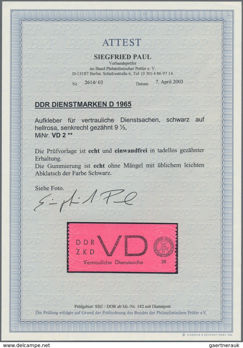 DDR - Dienstmarken D (Vertrauliche Dienstsachen): 1965, 20 Pfg. Schwarz Auf Hellrosa, Postfrisch Mit - Other & Unclassified