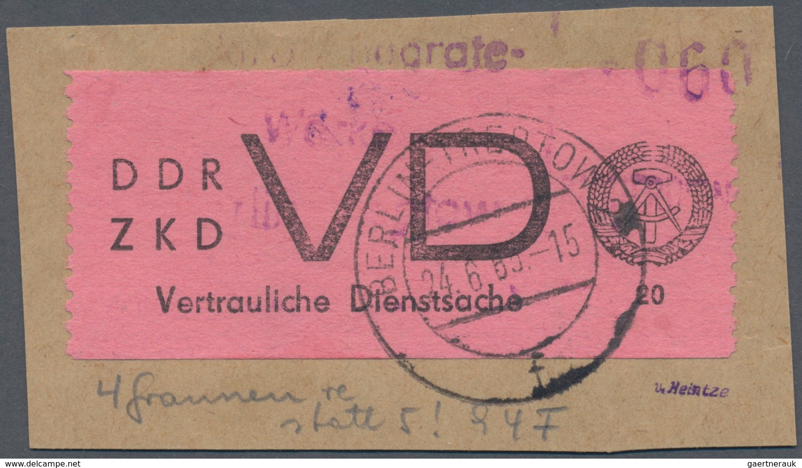 DDR - Dienstmarken D (Vertrauliche Dienstsachen): 1965, 20 Pfg. Schwarz Auf Hellilarosa Mit Abart "f - Autres & Non Classés