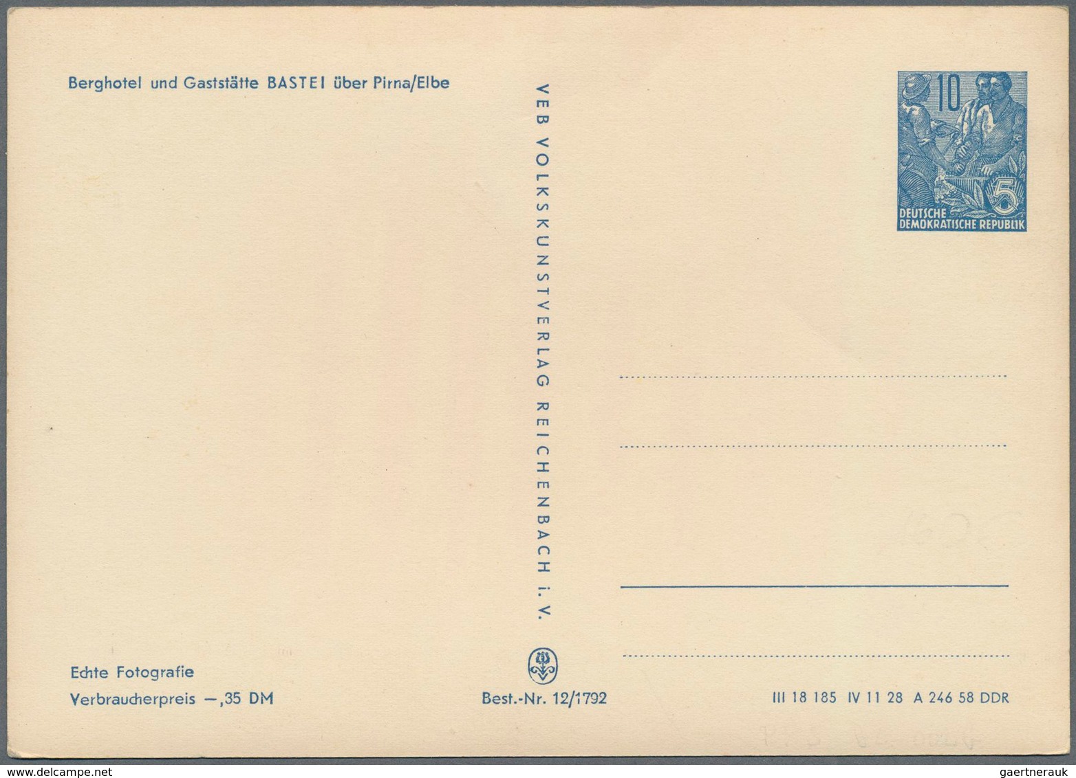 DDR - Ganzsachen: 1958. Privat-Postkarte 10 Pf Fünf-Jahr-Plan "Sächsische Schweiz", Rs. Mit 10 Foto- - Sonstige & Ohne Zuordnung