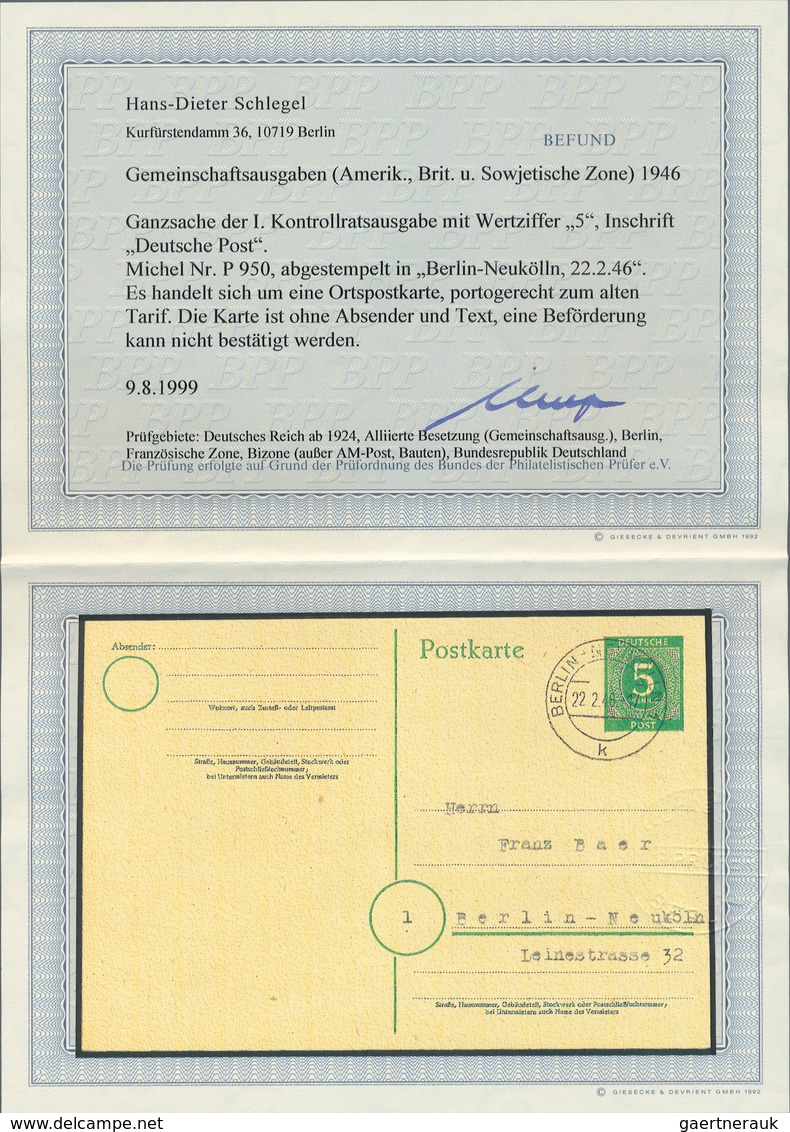 Berlin - Vorläufer: 1946, Postkarte 5 Pf Grün Kontrollrat I, Gestempelt "Berlin 22.2.46" Und Adressi - Covers & Documents