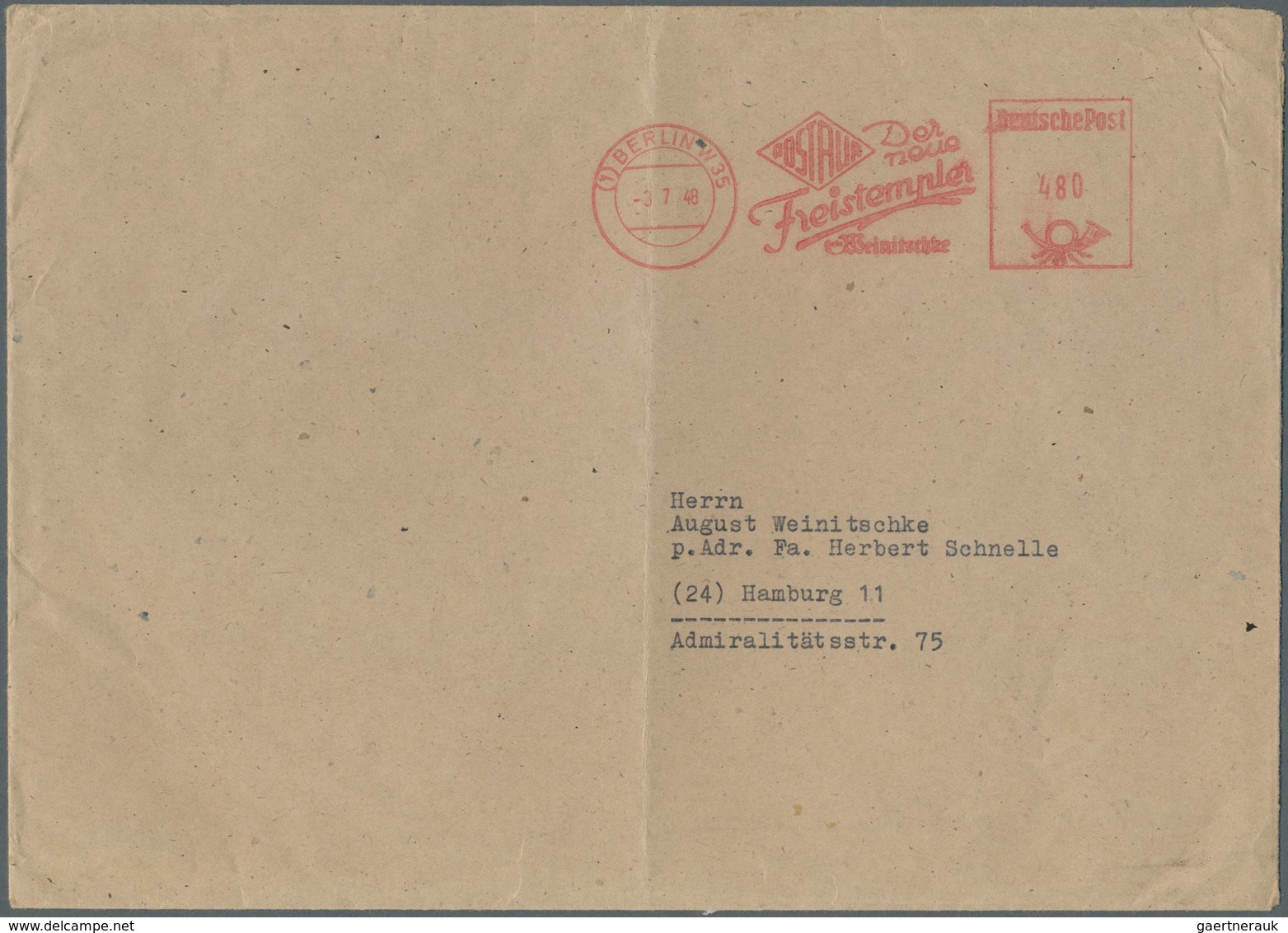 Berlin - Vorläufer: 1948: Umschlag Ca.  23 X 16,5 Cm Als Fern-Doppelbrief 48 Pf. ABSENDER-FREISTEMPE - Storia Postale