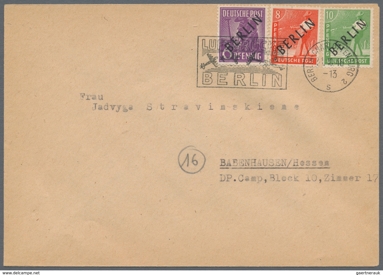 Berlin: 1948 Schwarzaufdruck: 15 Werte (inkl. 84 Pf. Bis 5 M.) Auf 6 Briefen Von Berlin Nach Babenha - Sonstige & Ohne Zuordnung