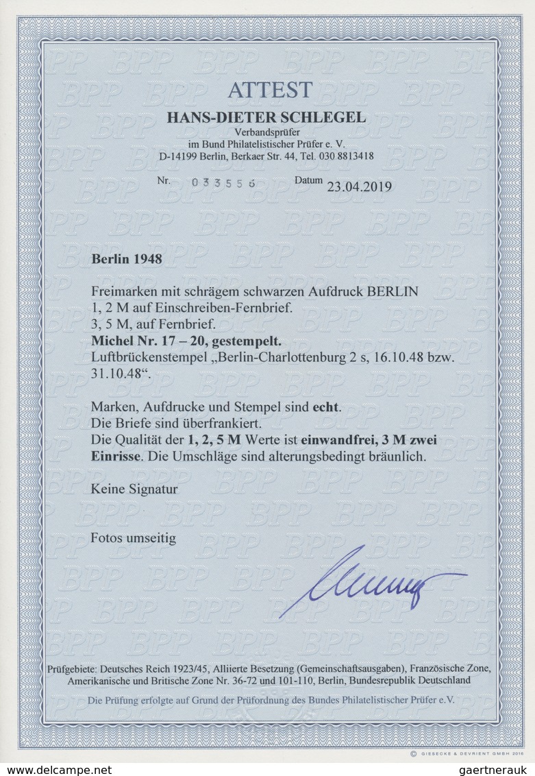 Berlin: 1948 Schwarzaufdruck: 15 Werte (inkl. 84 Pf. Bis 5 M.) Auf 6 Briefen Von Berlin Nach Babenha - Andere & Zonder Classificatie