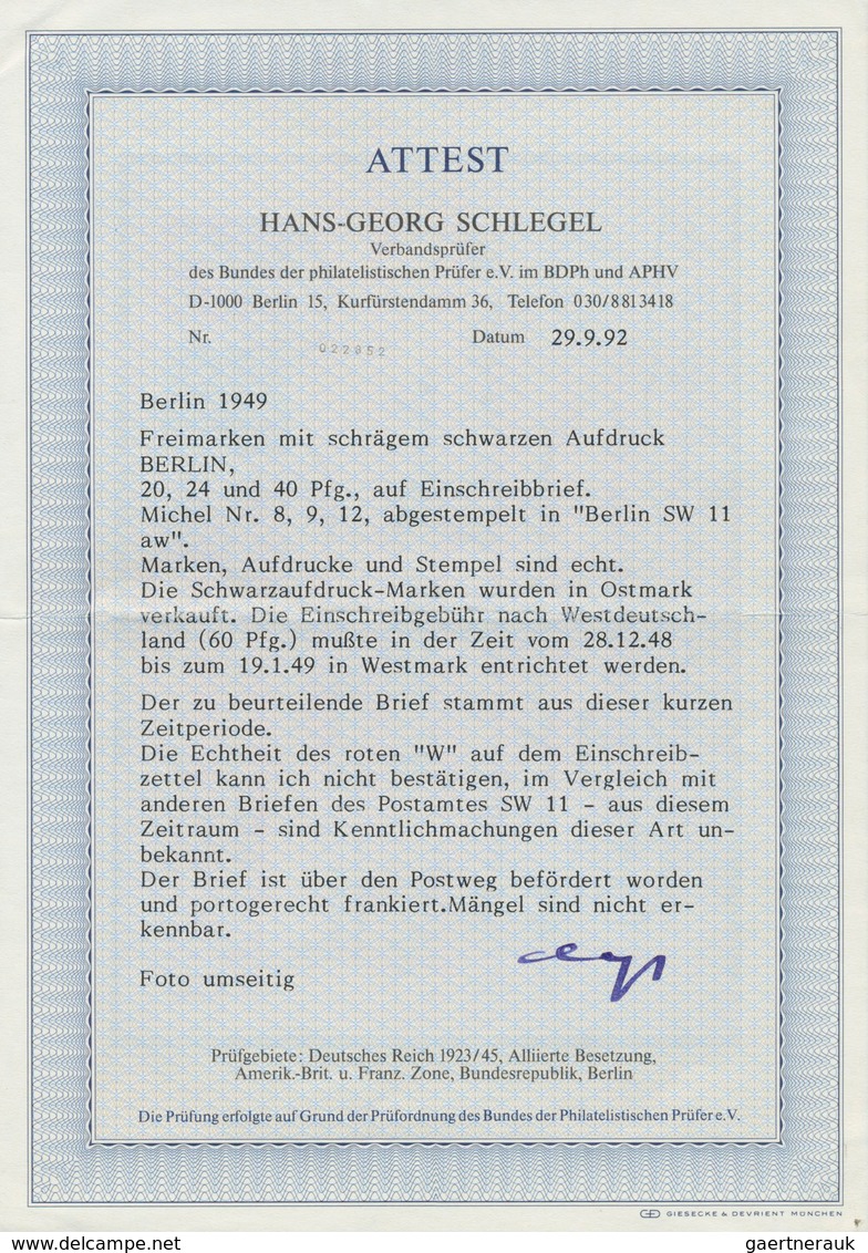 Berlin: 1949: 20, 24 Und 40 Pf Scharzaufdruck Zusammen Auf Brief Ab Berlin SW 11 Vom 16.1.49 Nach Ha - Sonstige & Ohne Zuordnung